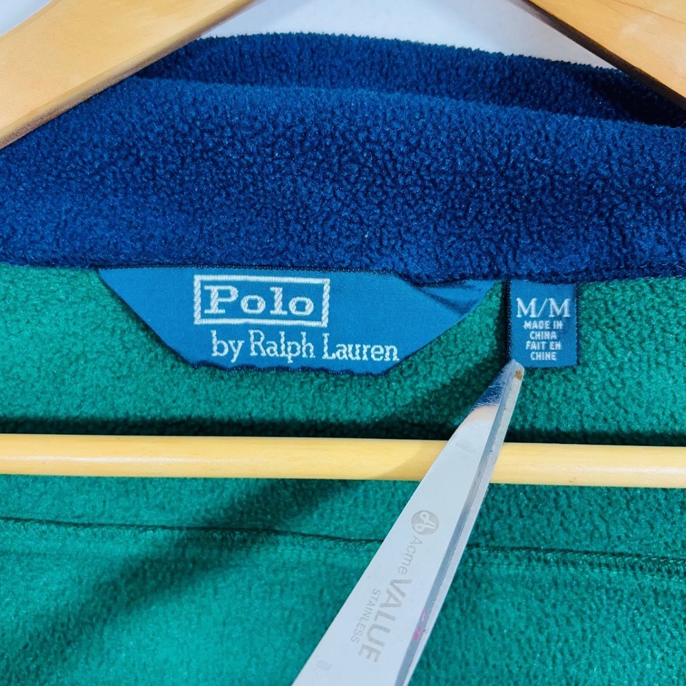 Polo Ralph Lauren Green Fleece Vest Men's Size M Full Zip Pony Logo Side Pockets - Picture 3 of 9